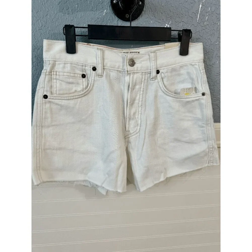 Free People Women's White Casual Beachy Solid Cut-Out Denim Jean Shorts Size 25